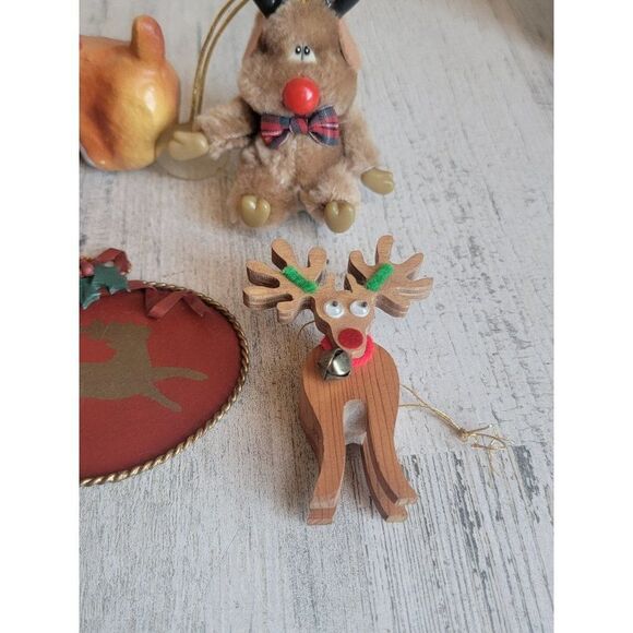 Vintage Rudolph figure reindeer ornament Bell Xmas unique set - Picture 6 of 9